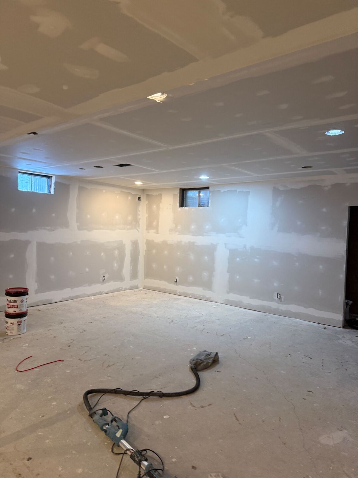 Basement drywall taped and mudded
